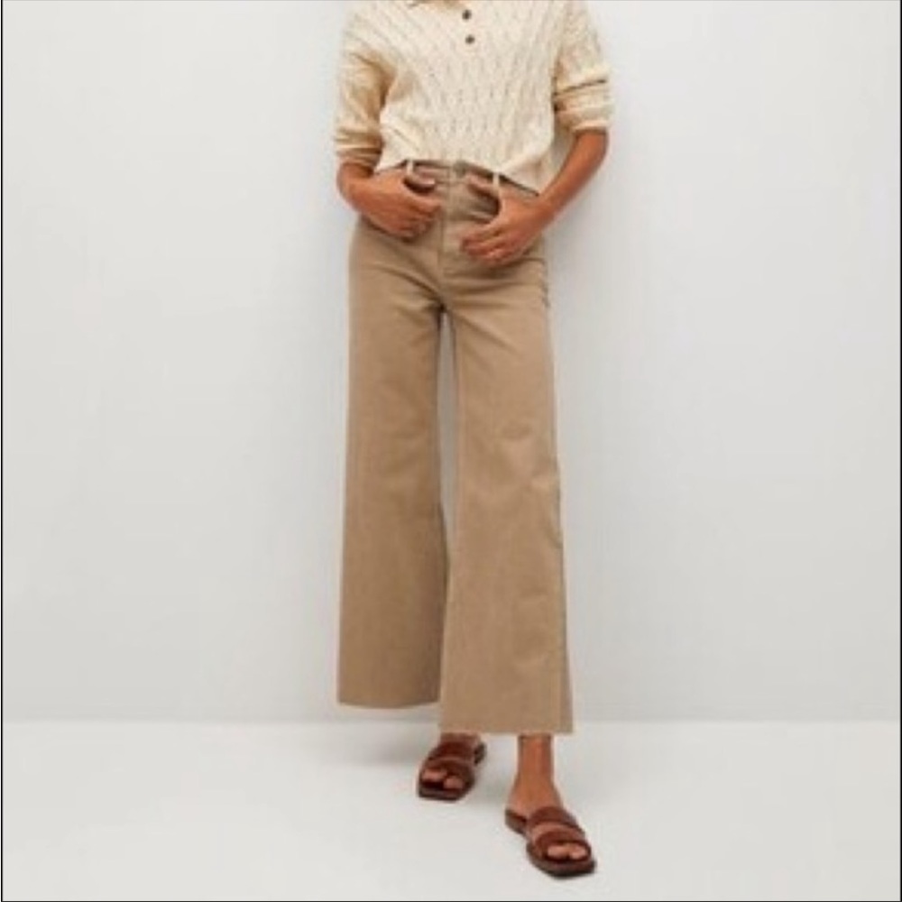 MNG Mango Camel High Rise Wide Leg Culottes Jeans